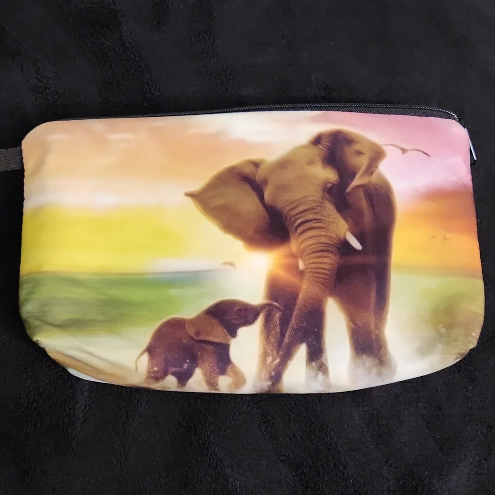 NEW- Cosmetic Bag, Storage Bag - Elephants in the water